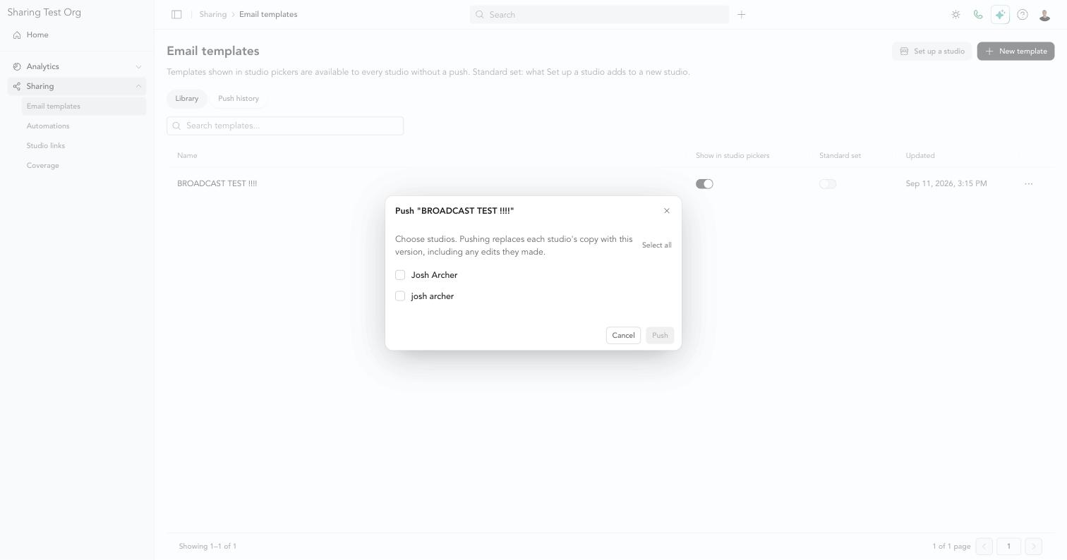 Pushing an email template