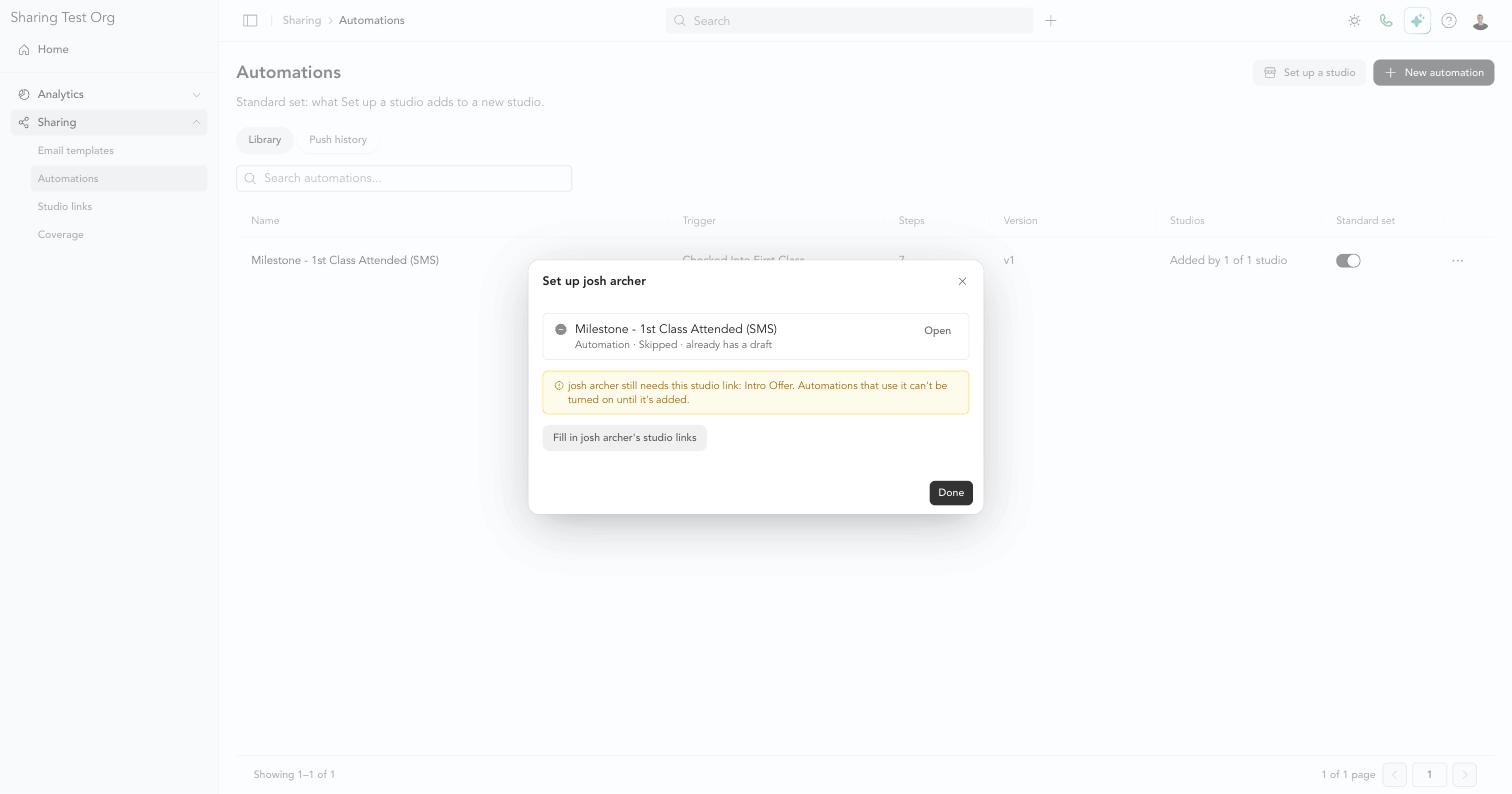 Set up a studio results — an item the studio already had is skipped