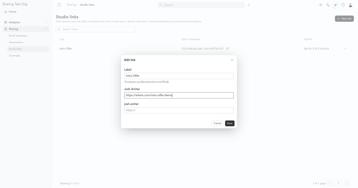 Enter each studio's URL