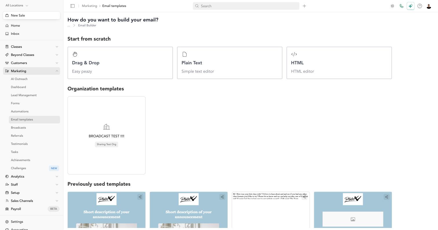 Organization templates in a studio's template picker