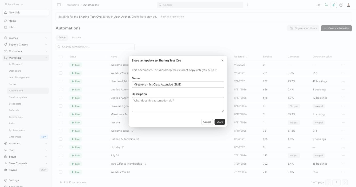 Sharing an update creates the next version